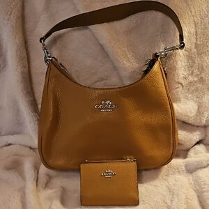 Coach Tan Leather Shoulder Bag With Matching Bifold Wallet